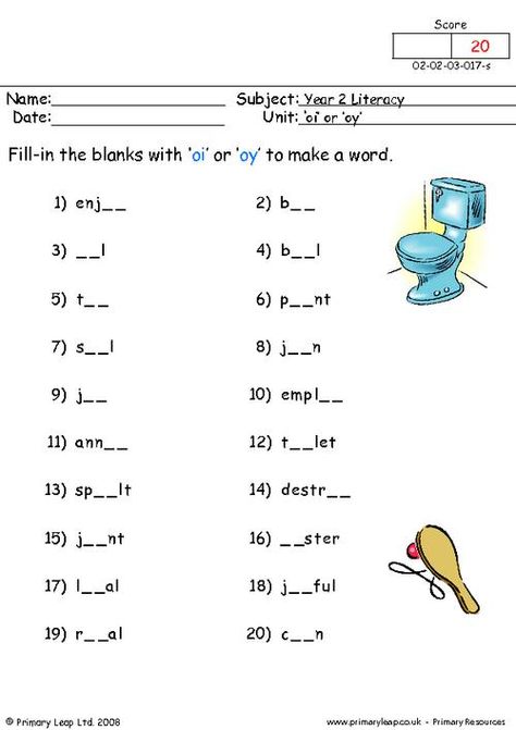 Oi Oy Printables | PrimaryLeap.co.uk - oi or oy Worksheet Oy Worksheets, Year 2 English, Oi Oy, Rhyming Worksheet, Verb Words, Phonics Chart, Blends Worksheets, English Phonics, 2nd Grade Worksheets