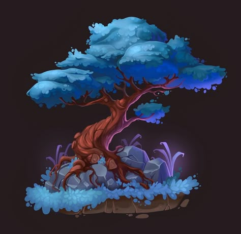 Stylized Tree Drawing, Stylized Tree Concept Art, Magic Tree Art, Tree Concept Art, Fantasy Tree Drawing, Stylized Trees, Stylized Tree, Cartoon Tree, Cozy Little House