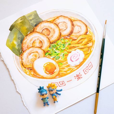 Food Illustrations by Vic Moey on Instagram: “Ichiraku ramen! 🍜❤️ There's something to be said about how evocative food is especially in fiction. Many of my favourite scenes in Naruto…” Soup Watercolor, Bowl Of Ramen, Ramen Noodle Soup, 귀여운 음식 그림, Food Illustration Art, Watercolor Food, Ramen Noodle, Food Painting, Japanese Poster