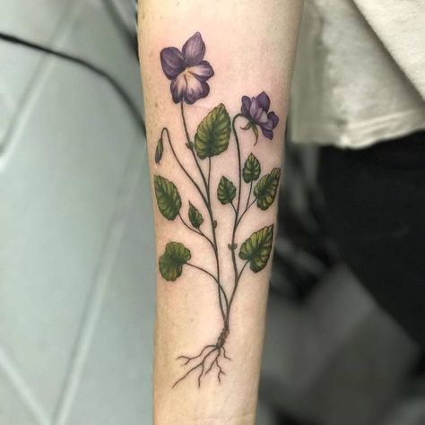 Violet Tattoo by saga_maria_art Wild Violets Tattoo, Common Blue Violet Tattoo, Wild Violet Tattoo, African Violet Tattoo Black And White, Wood Violet Tattoo, Viola Tattoo, Violet Tattoos, Violet Flower Tattoo, Violet Flower Tattoos