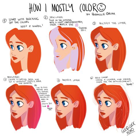 How I mostly color.. ★ || CHARACTER DESIGN REFERENCES | キャラクターデザイン • Find more artworks at https://www.facebook.com/CharacterDesignReferences & http://www.pinterest.com/characterdesigh and learn how to draw: #concept #art #animation #anime #comics || ★ Cartoon Shading Tutorial, How To Shade Cartoons, Character Coloring Tutorial, How To Color Characters, How To Color Illustrations, Simple Shading Tutorial, Simple Digital Coloring, Coloring Characters Tutorial, How To Shade Characters