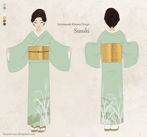 Green Kimono Traditional, Kimono Drawing, Kimono Tutorial, Tutorial For Drawing, Learn Japan, Kimono Traditional, Reference Clothes, Yuki Onna, Kimono Art