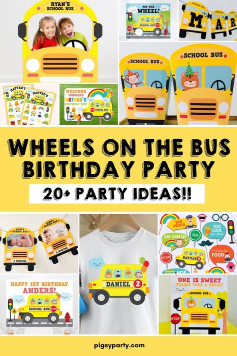 Wheels on the Bus Party Decor Ideas Wheels On The Bus Party, Bus Birthday Party, Nursery Rhyme Party, School Bus Party, Bus Crafts, Bus Party, Party Decor Ideas, Yellow School Bus, Toddler Birthday Party