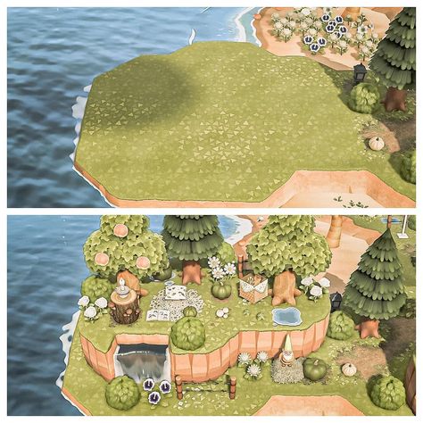 Andrew on Instagram: “Forgot I never showed you guys my peninsula! Just a little place to climb up too (with the new ladders in the update 😂) and chill. I love…” Acnh Flowercore, Acnh Neighborhoods, Acnh Terraforming, Acnh Idea, Animal Crossing 3ds, City Island, Animal Crossing Guide, Forest Core, Acnh Design