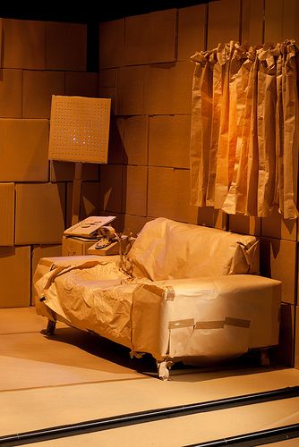 Cardboard set - Lounge | Images of one of the cardboard room… | Flickr Cardboard Interior Design, Cardboard Set Design, Cardboard Aesthetic, Theatre Decorations, Cardboard Props, Set Design Theatre, Preschool Art Activities, Keep The Lights On, Scenic Design