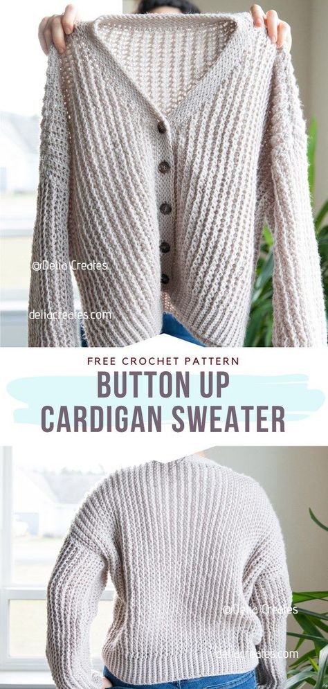 Crochet Cardigan Sweater Crochet Cardigan Pattern Free Women, Crochet Top Pattern Summer, Beginner Crochet Patterns, Crochet Jumper Pattern, Easy Beginner Crochet Patterns, Crochet Cardigan Free, Crochet Sweater Free, Crochet Button, Crochet Cardigan Pattern Free