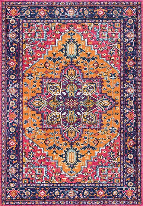 nuLOOM RZBD32B Fancy Persian Vonda Area Rug, 5' x 7' 5", Orange : Amazon.ca: Home Eclectic Area Rug, Bamboo Light, Grey Carpet, Stair Runner Carpet, Orange Area Rug, Rugs Usa, Modern Carpet, Carpet Colors, Purple Rug