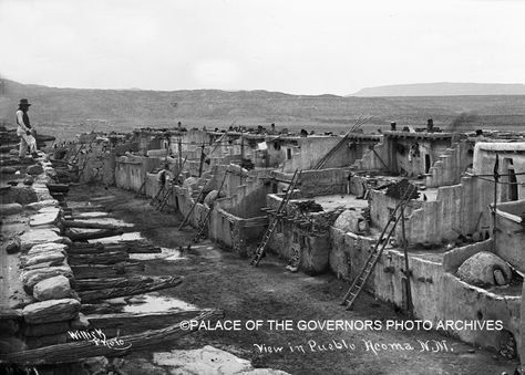 American history with a difference, we post daily photographs of the past and feature the people, culture, and places of New Mexico and the southwest. We are a department of the New Mexico History Museum in downtown Santa Fe.  The Palace of the Governors Photo Archives collection contains an estimated 1,000,000 items including historic photographic prints, cased photographs and daguerreotypes, glass plate negatives, film negatives, stereographs, cabinet cards, photo postcards, panoramas, color Mexican Buildings, Desert Palace, Acoma Pueblo, New Mexico History, Chile Recipes, Taos Pueblo, Cliff Dwellings, Historical Pics, Mexico History