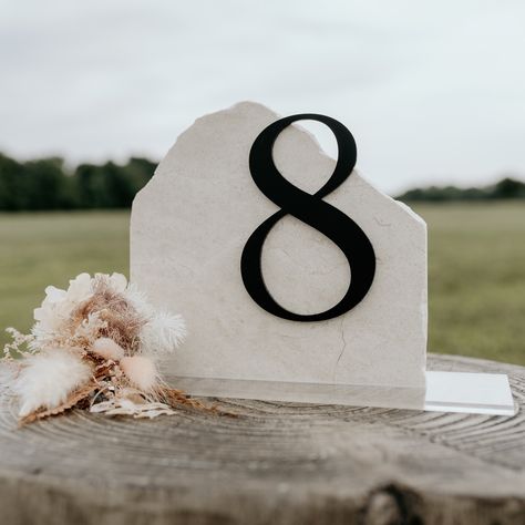 ✨ some of the gorgeous marble signage we’ve been working on lately ✨ - uv printed with lasercut 3D acrylic lettering - comes in 3 stunning colors - variety of sizes and bases available… from 6x6” to 11x12” 🫶🏼 Cement Table Numbers, Rock Table Numbers, Marble Table Numbers, Stone Table Numbers Wedding, Stone Table Numbers, Natural Stone Table, Black Table Numbers, Wedding Table Signage, Botticino Marble