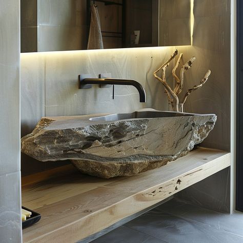 Introducing the “Aether Basin” – a surreal bathroom sink that defies gravity with floating rocks, blending natural beauty and futuristic design for an otherworldly experience. Conceptual AI Art Follow @ecosapiens for more! Rock Sink, Floating Rocks, Stone Bathtub, Vanity Design, Rustic Bathrooms, Futuristic Design, Bath House, Powder Room, Bathroom Sink