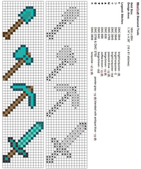 Minecraft Tools Diy, Cross Stitch Patterns Minecraft, Minecraft Tools Pixel Art, Fuse Bead Patterns Minecraft, Peeler Bead Minecraft, Minecraft Cross Stitch Pattern, Cross Stitch Minecraft, Plastic Canvas Minecraft, Minecraft Art Ideas