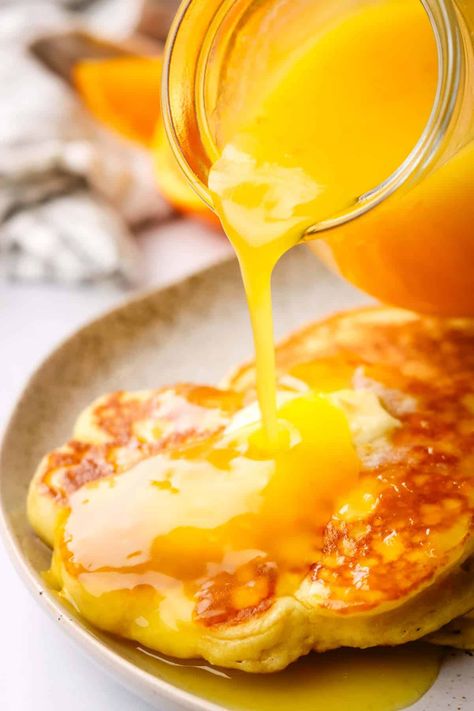 Tropical Syrup For Pancakes, Orange Pancake Syrup, Orange Syrup For Pancakes, Orange Syrup Recipe, Diy Sauces, Pancake Syrup Recipe, Orange Pancakes, Orange Yogurt, Hot Cake