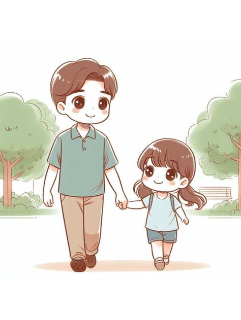 Holding Hands Walk: Draw a father and daughter holding hands, strolling through a park with trees and a path. Drawing Ideas For Fathers Birthday, Father Cartoon Drawing, Father Birthday Drawing, Happy Father's Day Drawings, Fathers Day Drawings Easy, Father Drawing Easy, Fathers Day Drawings Daughters, Drawing For Father, Fathers Drawing