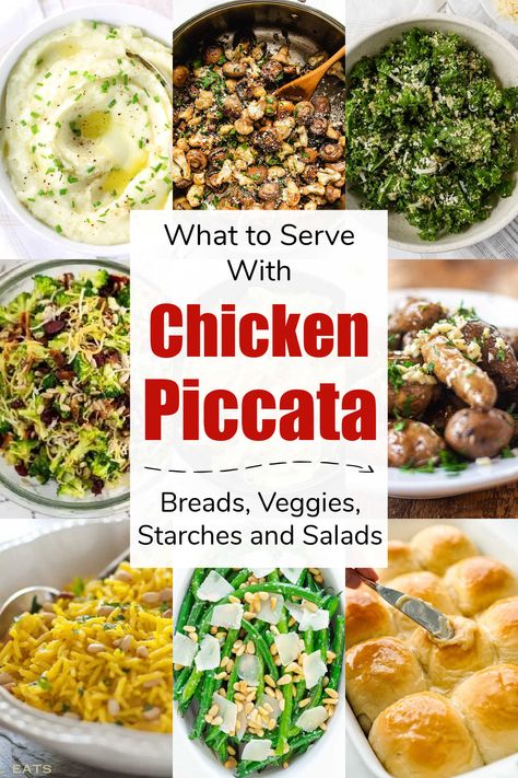 Looking for a perfect side dish to serve with chicken piccata? We have our favorite breads, veggies, salads and starches that will make our dinner fast, easy and oh-so delicious! via @savorandsavvy Side Dishes For Chicken Piccata, Sides For Chicken Piccata, Chicken Piccata Sides, Lemon Caper Chicken, Veal Piccata, Cheese Scalloped Potatoes, Chicken Francese, Homemade French Bread, Side Dishes For Chicken