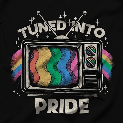 Broadcast your pride loud and clear with our unique "Tuned Into Pride" t-shirt. Taking inspiration from the classic allure of retro TVs and blending it seamlessly with the vivacious rainbow hues representing LGBTQ pride, this tee captures the essence of both nostalgia and contemporary acceptance. Its high-quality fabric ensures comfort as you wear your pride, and the distinctive design guarantees second glances. Whether it's Pride Month, a special celebration, or simply a day to radiate love, this tee is your perfect choice. Lgbtq Shirt Design, Rainbow Shirt Design, Pride Month Shirts, Pride Shirt Design, Pride Tshirt Design, Pride Shirt Ideas, Pan Panic, Lgbtq Aesthetic, Pride 2024