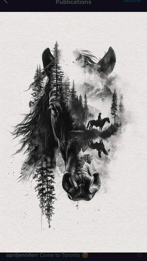 Stag Tattoo, Horse Tattoo Design, Cowgirl Tattoos, Cowboy Tattoos, Horse Art Drawing, Wolf Tattoo Sleeve, Wolf Silhouette, Bull Tattoos, Western Tattoos