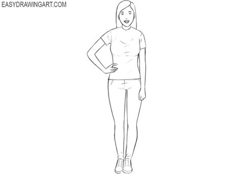 How to Draw a Girl Easy | Easy Drawing Art Girl Standing Drawing, Easy Drawings Of Girls, A Girl Standing Drawing, Easy Girl Sketch, Cute Drawings Of Girls Easy, Draw A Girl Easy, Girl Drawing Easy Simple For Kids, People Drawings, Color Drawing Art