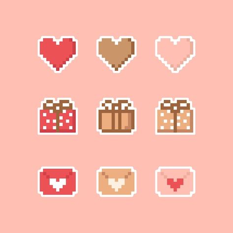 Heart Stickers, Love Letters, Pixel Art, Graphic Resources, Gift Box, Gifts, Art