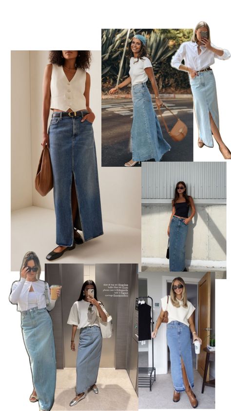 long denim skirt Frock Fashion, Long Denim Skirt, Outfit Plan, Skirt Fits, Modest Fashion Outfits, Office Outfits, Sweater Weather, Her Style, Modest Fashion