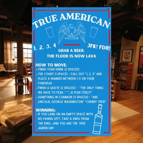 True American Drinking Game, True American New Girl, True American Rules, Tv Show Drinking Games, Drinking Game Rules, Game Rules, True American, Friend Activities, 29th Birthday