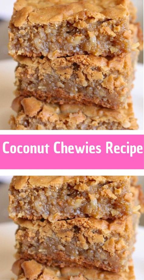 Imagine a sunny beach with soft sand, gentle waves, and the sweet scent of Coconut Chewies in the air. Now, what if you could capture that essence in a bite-sized treat? Enter Coconut Chewies, your ticket to a tropical paradise without leaving your kitchen. These delightful bars are not just desserts; they’re mini-vacations with each chewy, coconut-packed bite. Coconut Chewies, Chewies Recipe, Different Types Of Cakes, Cookie Brownie Recipe, Homemade Cake Recipes, Cookie Bar Recipes, Sunny Beach, Pastry Cake, Pinterest Recipes