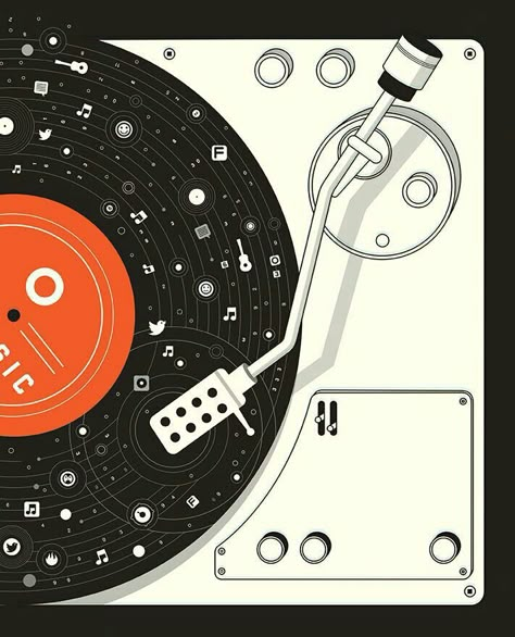 Pop Art Music Illustration, Music Aesthetic Illustration, Music Illustration Design, Playlist Ideas Aesthetic, Vinyl Drawing, Vinyl Illustration, Music Graphic Design, Illustration Music, Dj Art