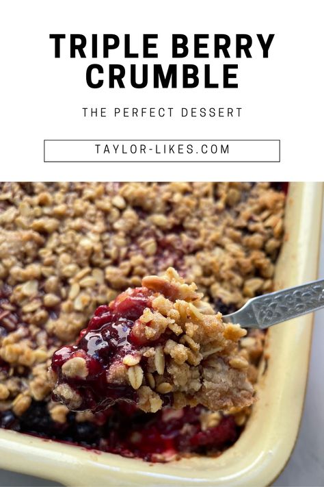 ☀️ Berry heaven in every bite! 🫐 Taylor-Likes' Triple Berry Crumble explodes with juicy berries & crunchy oat streusel. Easy, sweet, perfect for summer (or winter- no judgement)! Swap berries, add zing, go gluten free! Get recipe here: https://www.taylor-likes.com/desserts/triple-berry-crumble & Pin your berry bliss! #TripleBerryCrumble ✨ Gluten Free Berry Crumble, Gluten Free Berry Crisp, Hating Friends, Triple Berry Crumble, Triple Berry Crisp, Mixed Berry Crumble, Berry Crumble Recipe, How To Freeze Blackberries, Berry Crisp