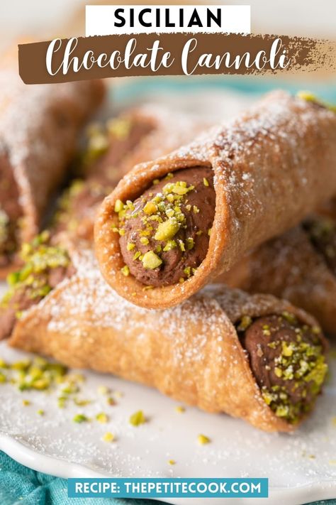 Made with a crunchy shell filled with creamy chocolate ricotta filling, chocolate cannoli are one of the best Sicilian desserts! Chocolate Cannoli Recipe, Sicilian Desserts, Chocolate Cannoli, Chocolate Ricotta, Cream Filling Recipe, Cannoli Filling, Ricotta Filling, Cannoli Recipe, Fried Dough