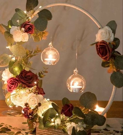 Xmas Arrangements, Hoop Centerpieces, Green Quinceanera Theme, Outdoor Celebration, Lighted Centerpieces, Quince Decorations, Centerpieces Diy, Celebration Decor, Tiffany Wedding