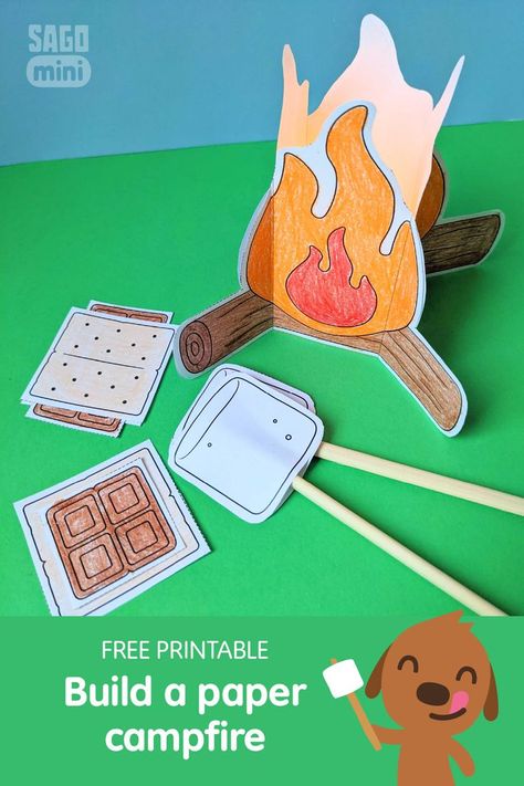 Free printable! Build a paper campfire Campfire Crafts Preschool, Paper Campfire, Camping Crafts Preschool, Tent Craft, Camping Printables, Camping Preschool, Camping Theme Preschool, Fire Crafts, Camping Crafts For Kids