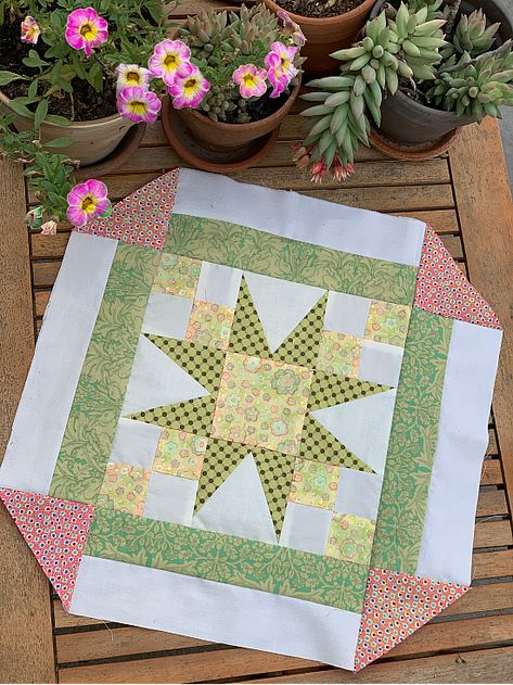 Turn Any Block Into a Pretty Octagon Table Topper - Quilting Digest Octagonal Table Topper Patterns Free, Square Table Topper Patterns, Table Topper Patterns Free, Square Table Topper, Octagonal Table, Quilting Digest, Table Topper Patterns, Octagon Table, Quilted Table Toppers