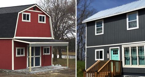 Comparing the Barn and the Farmhouse from Tuff Shed – Project Small House Tuff Shed House, 2 Story Shed House, Two Story Shed, 2 Story Shed, Shed House, Shed Tiny House, Gambrel Style, Tuff Shed, Shed Cabin