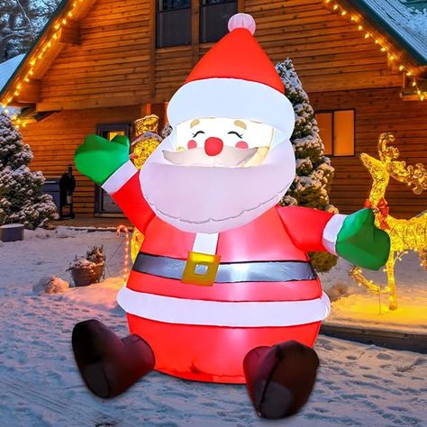 【Christmas Inflatable Santa Decoration】 - The sitting inflatable santa claus is happily waving to everyone 【Fast Inflation & Certified Safety】 - Our christmas blow up happy santa decorations outdoor are equipped with a high-performance waterproof fan, which can be itself inflated quickly 【Easy Use and Storage】 - Our package included everything needed for an easy setup and storage: sandbag, ground stakes, securing ropes,and a storage bag. Christmas Santa Decorations, Blow Up Santa, Outdoor Santa, Christmas Blow Up, Inflatable Christmas Tree, Christmas Cartoon Characters, Inflatable Santa, Santa Claus Decorations, Santa And Mrs Claus