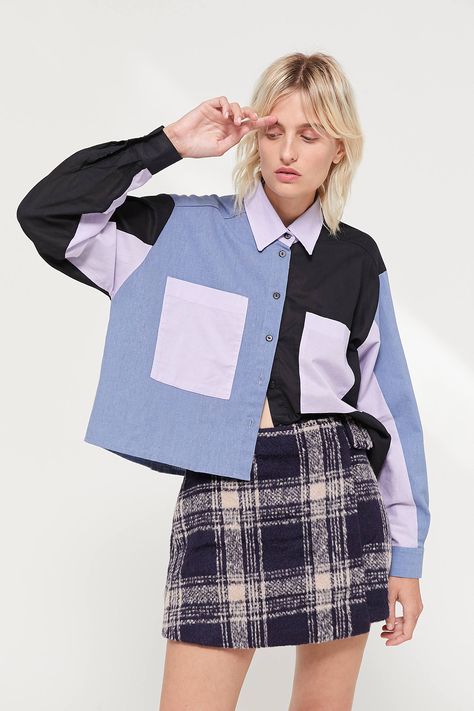 PASTICHE York Colorblock Button-Down Shirt | Urban Outfitters Colorblock Button Up Shirt, Upcycled Button Up Shirt, Chinese Fashion Street, Branded Outfits, Pastel Outfit, Evolution Of Fashion, Inspiration Mode, Upcycle Clothes, All About Fashion