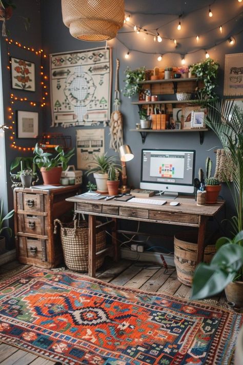 29 Scandi Boho Decor Ideas for a Harmoniously Stylish Home 6 Minimalist Eclectic Home, Boho Office Space Workspaces, Boho Workspace, Scandi Boho Living Room, Minimalist Desks, Zen Office, Boho Decor Ideas, Workspace Ideas, Boho Office