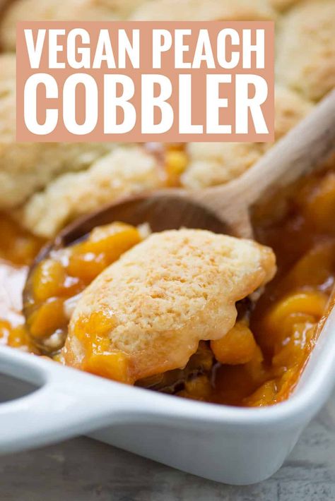 Vegan Peach Cobbler! The BEST summer dessert. Fresh peaches topped with vegan cobbler. If you have extra peaches lying around, then you've gotta make this recipe! #peaches #dessert #dessertrecipe #vegandessert #veganrecipe #cobbler | www.delishknowledge.com Extra Peaches, Peaches Dessert, Vegan Cobbler, Vegan Peach Cobbler, Healthy Vegan Dessert, Vegan Peach, Cheesecake Vegan, Cobbler Topping, Cake Vegan