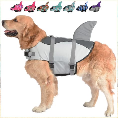 Doglay Dog Life Jacket Shark, Ripstop Dog Life Vests for Swimming Boating, Adjustable Life Jackets for Dogs with Rescue Handl Dog Life Jacket, Dog Life Vest, Fishing Clothes, Life Vests, Dog Swimming, Shark Fin, Cute Shark, Life Vest, Dog Adventure