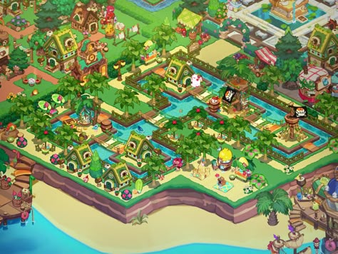 Cookie Run Beach Layout, Crk Island Layout, Cookie Run Kingdom Tropical Layout, Crk Kingdom Layout Ideas Beach, Crk Tropical Layout, Cookie Run Kingdom House Layout, Crk Beach Layout, Cookie Run Kingdom Beach Layout, Cookie Kingdom Layout Ideas