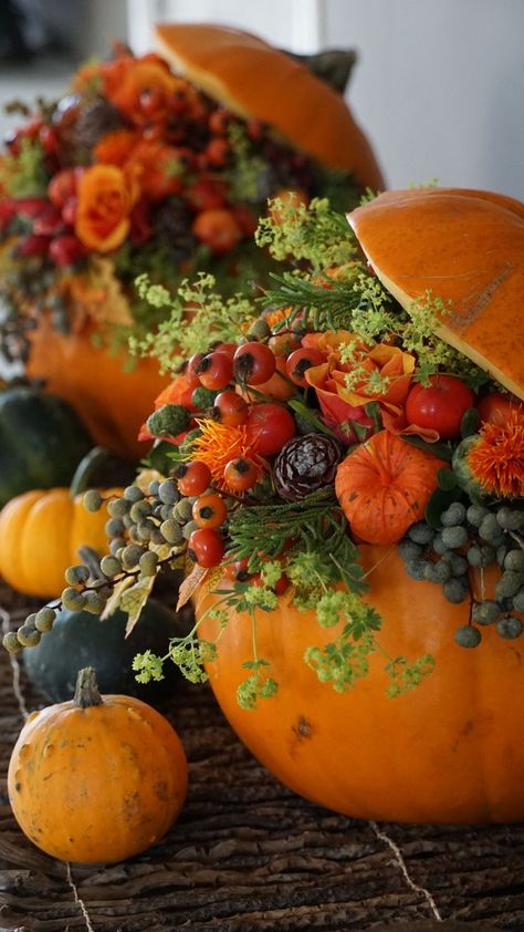 Autumn Flower Arrangements, Pumpkins Decorated, Thanksgiving Flower Arrangements, Thanksgiving Floral Arrangements, Pumpkin Floral Arrangements, Thanksgiving Floral, Pumpkin Arrangements, Floral Pumpkin, Fall Flower Arrangements