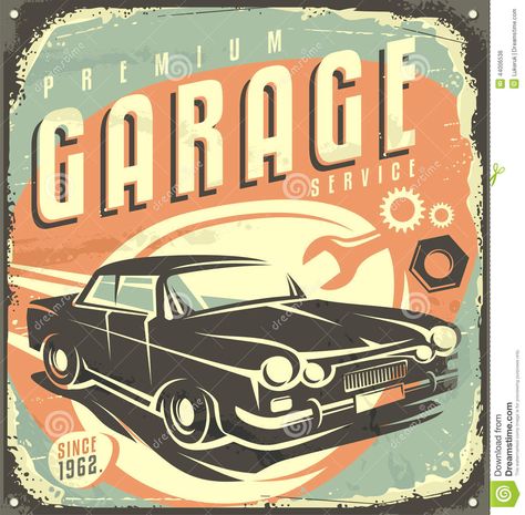 Garage Vintage Metal Sign - Download From Over 42 Million High Quality Stock Photos, Images, Vectors. Sign up for FREE today. Image: 44006536 Car Wash Sign, Car Wash Posters, Retro Auto, Old Paper Background, Auto Retro, Vintage Poster Design, Car Signs, Tableau Design, Vintage Tin Signs