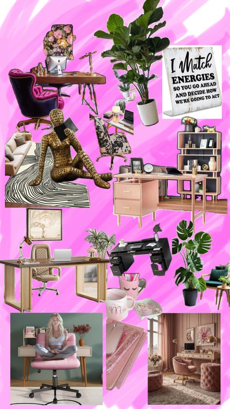 Nesh’s office Y2k Office Decor, Barbiecore Office, Pink Office Cubicle, 80s Aesthetic Retro Office, 2000s Office, Girly Office, Office Inspo, Office Decor, Apartment