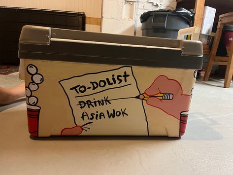 Frat Table, Frat Painting, Dorm 2023, Liquor Ideas, Nola Cooler, Cooler Table, Frat Formal, Formal Cooler Ideas, Sweatshirt Diy