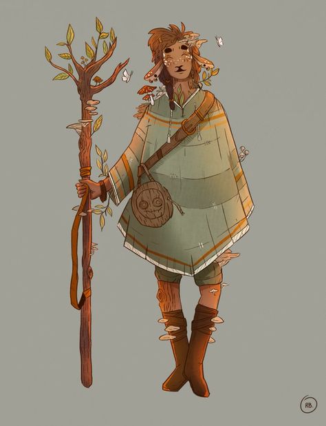 Fawn Dnd Character, Dnd 5e Druid Character Art, Druidic Focus Ideas Dnd, Unique Dnd Characters, Dnd Druid Outfit, Forest Character Design, Firbolg Character Design, Firbolg Art, Druid Character Design