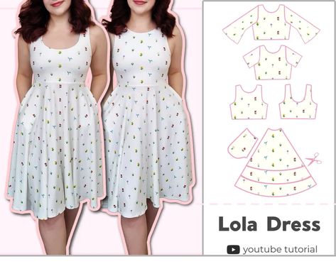 Fit & Flare Skater Dress With Pockets 2 Necklines 3 Skirt - Etsy Fit And Flare Dress Pattern Free, Sewing Terminology, Skater Dresses Pattern, Skirt Lengths, Flare Dress Pattern, Interfacing Fabric, Lace Fancy, Printable Sewing Patterns, Dress Patterns Free