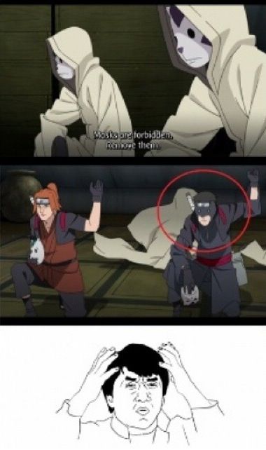 "Masks are forbidden. Remove them." Anime Logic, Anbu Mask, Funny Naruto Memes, Batman Funny, Anime Jokes, Naruto Funny, Anime Memes Funny, Cowboy Bebop, Anime Meme