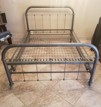 Antique Cast Iron Bed Frame: Identification and Value Guide Painted Iron Beds, Cast Iron Bed Frame, Full Size Bed Headboard, Iron Twin Bed, Cast Iron Bed, Bed Frame Hardware, Wrought Iron Bed Frames, Antique Iron Beds, Brass Bed Frame