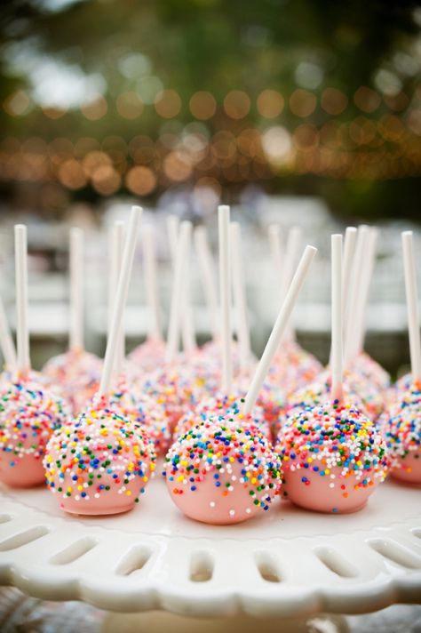 Sprinkle cake pops. Sprinkle Cake Pops, Yummy Things To Bake, Sprinkles Birthday Party, Pink Cake Pops, Pop Baby Showers, Sweet Nursery, Sprinkle Party, Sprinkle Baby Shower, Sprinkle Cake