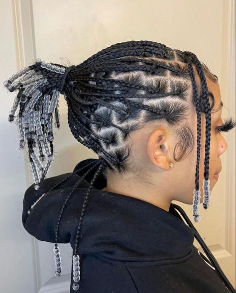 Beads On Natural Hair, Knotless Braids With Beads Hairstyles, Short Knotless Braids With Beads, Short Knotless Braids, Braids With Beads Hairstyles, Short Knotless, Knotless Braids With Beads, Beads Hairstyles, Natural Braided Hairstyles