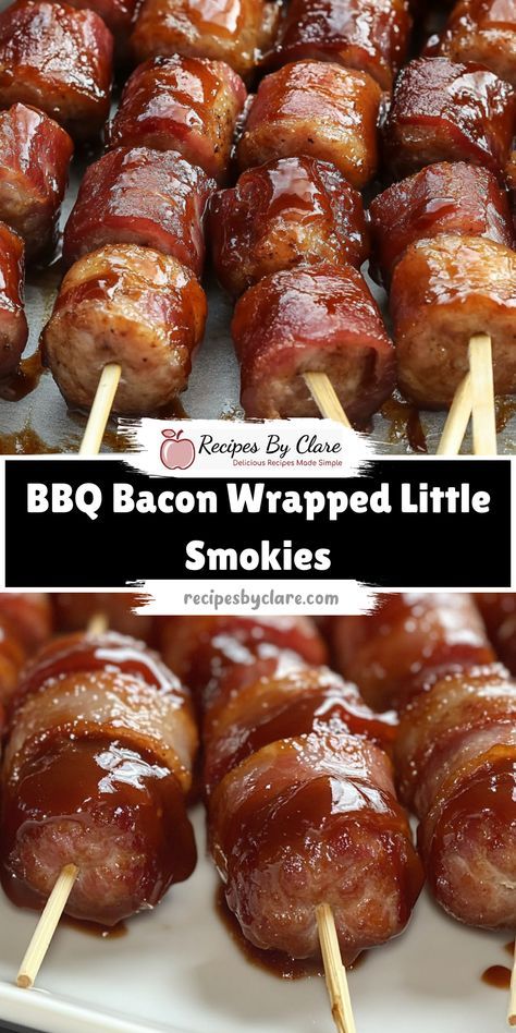 Ingredients:

1 (14 oz) package little smokies
12 slices bacon, cut into thirds
¼ cup brown sugar
⅓ cup BBQ sauce
These irresistible bacon-wrapped smokies are baked to crispy perfection, coated in a sweet BBQ glaze, and perfect for parties or game-day snacks! Bbq Cups, Bacon Little Smokies, Bunco Food Ideas, Bacon Wrapped Tater Tots, Bunco Food, Wrapped Smokies, Bacon Bbq Sauce, Bacon Wrapped Smokies, Bacon Crisps