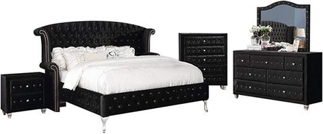 Coaster Home Furnishings CO-206101KE-S5 Bedroom Sets, King, Black Glam Bedroom Set, Traditional Bedroom Furniture Sets, California King Bedroom Sets, Traditional Bedroom Furniture, Contemporary Bedrooms, Matching Nightstands, Eastern King Bed, Glam Bedroom, King Bedroom Sets